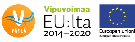 Väylä-hankkeen logo, Vipuvoimaa EU:lta 2014-2020 -tunnus sekä Euroopan sosiaalirahaston tunnus.