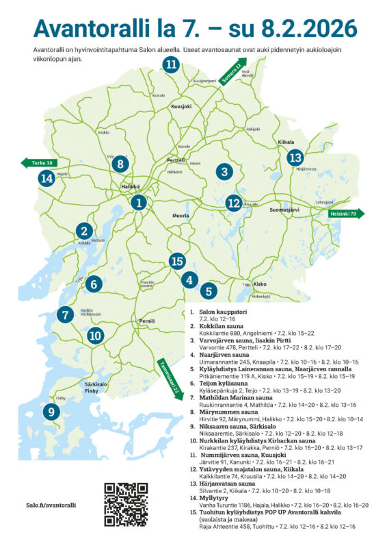 Kartta avantorallin 2026 saunakohteista