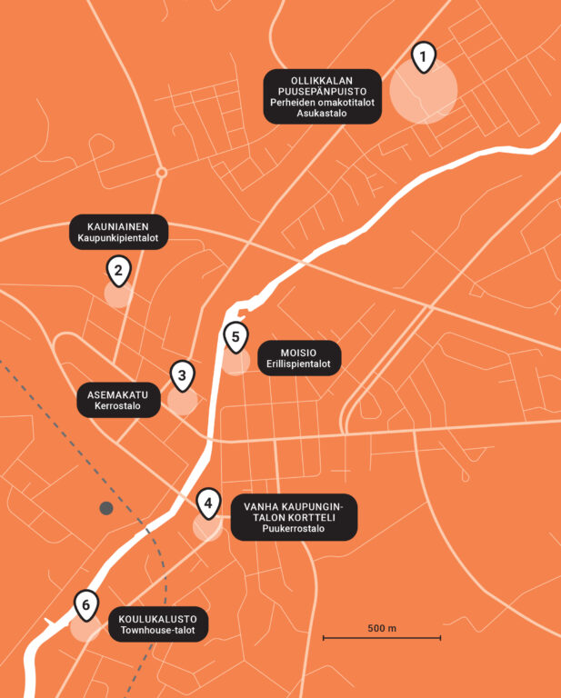 Salon Asuntomessualueet merkittynä Salon kartalle.