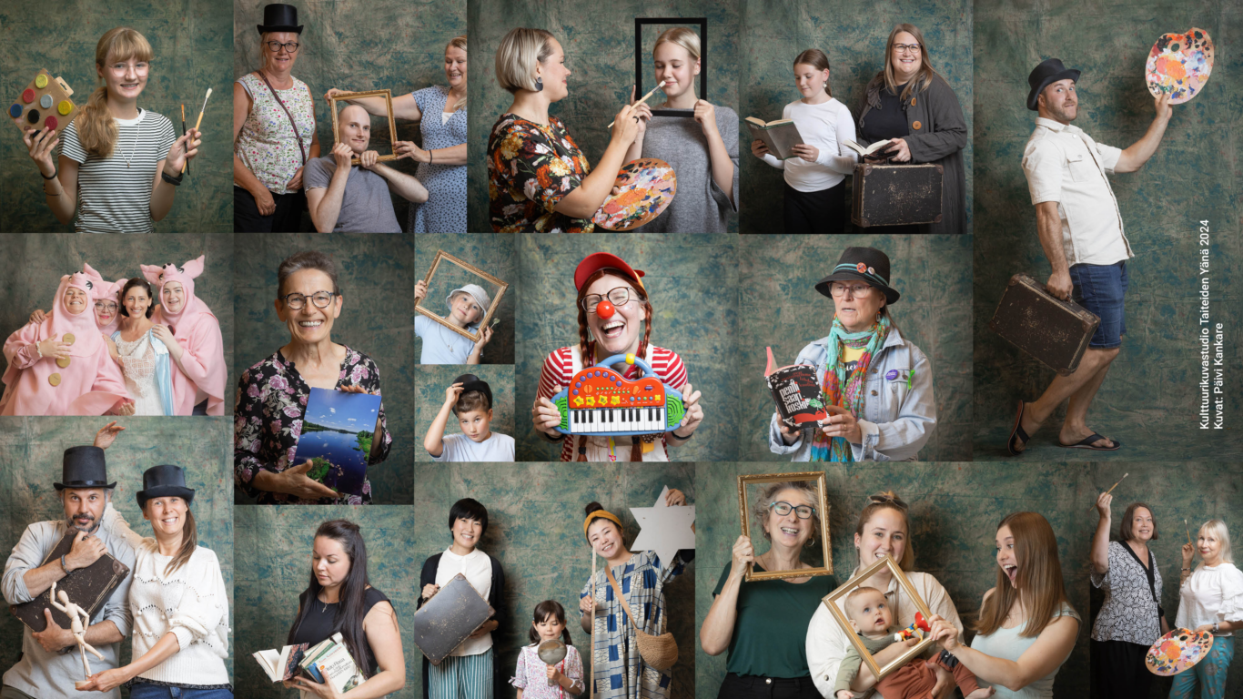 Kollaasi ihmisistä kulttuurin parissa